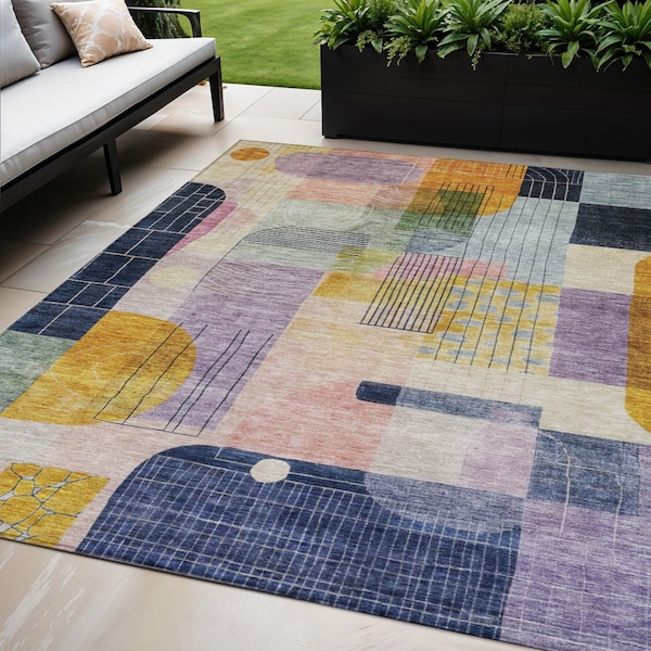 Homeroots 5' X 8' Plum Purple And Copper Abstract Washable Indoor Outdoor Area Rug 604379 - main