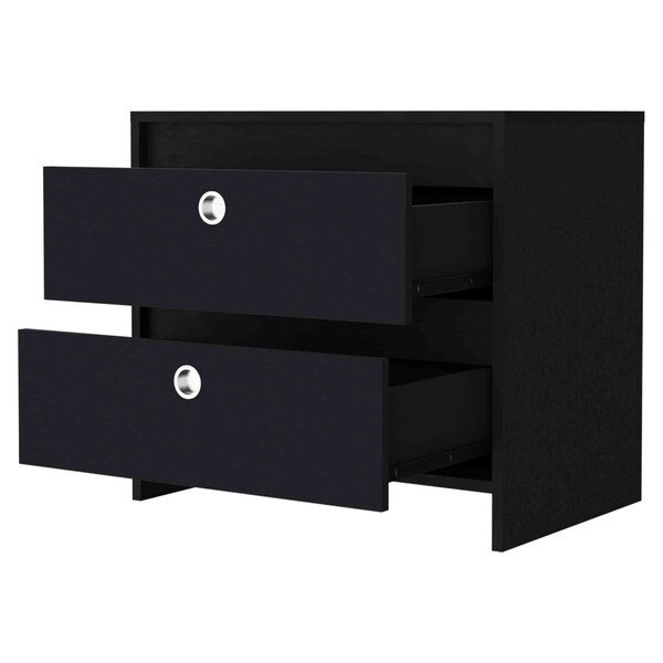 Homeroots 22" Black Wood Two Drawer Nightstand 534889 - main