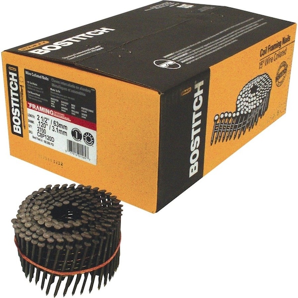 Bostitch Collated Framing Nail, 2-1/2 in L, 11 ga, Coated, Flat Head, 15 Degrees, 2700 PK C8P120D - main