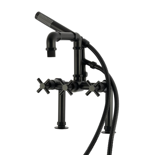 Kingston Brass 7" Center Deck-Mount Clawfoot Tub Faucet with Hand Shower, Matte Black AE6400DX - main