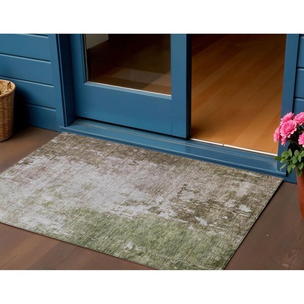 Homeroots 3' X 5' Brown And Green Abstract Washable Indoor Outdoor Area Rug 605512 - main