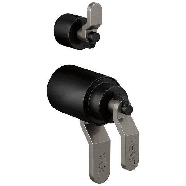 Brizo Litze Thermostatic Valve With Diverter Trim Handle Kit, Industrial Lever Matte Black/Luxe Steel HL7534-BLSL - main