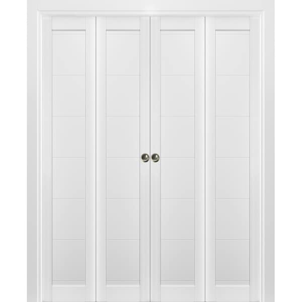 Sartodoors Sliding Closet Double Bi-fold Doors White Solid Core Modern Interior QUADRO4115DBF-WS-96 x 84 (4* 24x84) - main