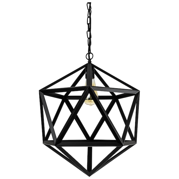 Sunlite Satin Black Vintage Hexagon Hanging Pendant Farmhouse Fixture E26 Base, 51in. Cord & Chain 07094-SU - main