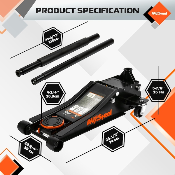 Av Steel Low Profile Floor Jack, 3 Ton 6600 lbs Capacity, Heavy