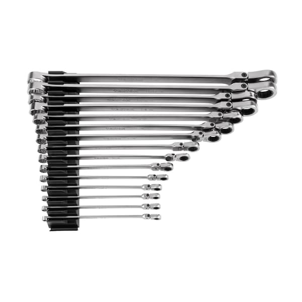 Tekton Long Fixed/Flex Head 12-Pnt Ratcheting Box End Wrench Set W/ Modular Organizers, 15-Piece, 1/4-1'' WRB95302 - main