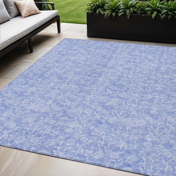 Homeroots 5' X 8' Denim Blue And Ivory Floral Washable Indoor Outdoor Area Rug 581859 - main