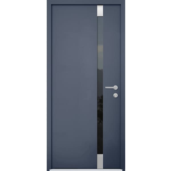 Vdomdoors Steel Door Cynex 6777 Grey Stainless Inserts Single Modern Painted-W36xH80-Left Inswing CYNEX6777EXD-GRE-W36 x H80-Left-hand Inswing - main