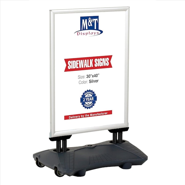 M&T Displays 30x40 Inch Poster Sign Holder Aluminum WindPro Lite Silver Sidewalk Sign, Weather & Wind Resistant USWPL10N34x2000 - main