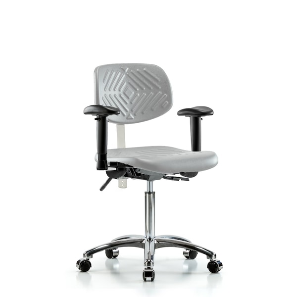Blue Ridge Ergonomics Class 100 Poly Clean Room Chair-Medium Bench Ht with Seat Tilt, Adj Arms, &Casters in Gray Poly NCR-PMBCH-CR-T1-A1-NF-CC-GRY - main