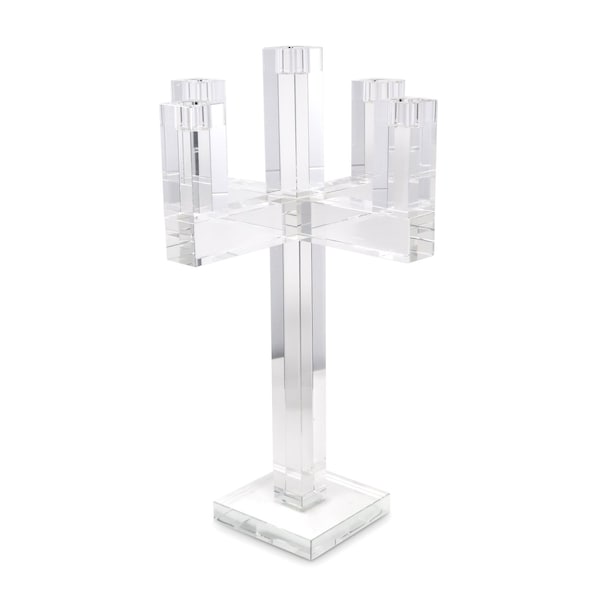 Homeroots 20" Clear Faceted Crystal Tabletop Candelabra Candle Holder 590232 - main