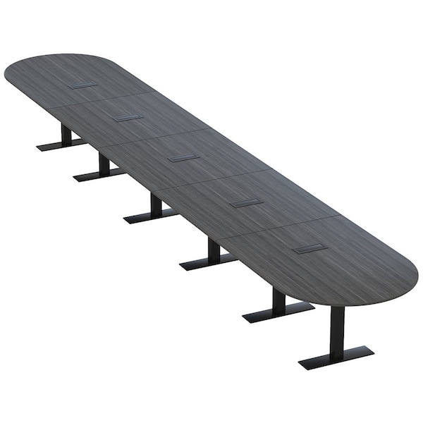 Skutchi Designs 22ft Racetrack Conference Table With Power | Harmony Series | 22 Person Meeting Room Table HAR-RAC-48X264-T.BK-WA7949-EBLK - main
