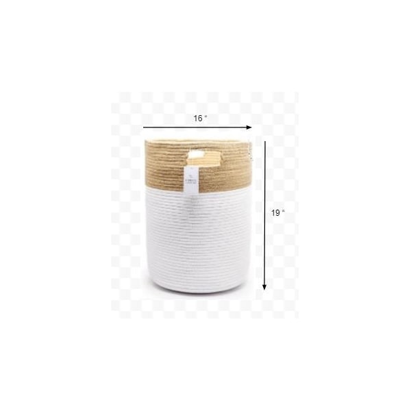 Homeroots 19" White and Natural Jute Woven Rope Basket 399236 - main