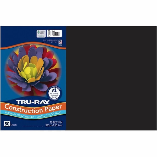 Tru-Ray Heavyweight Construction Paper, Black, 50PK PAC103061 - main