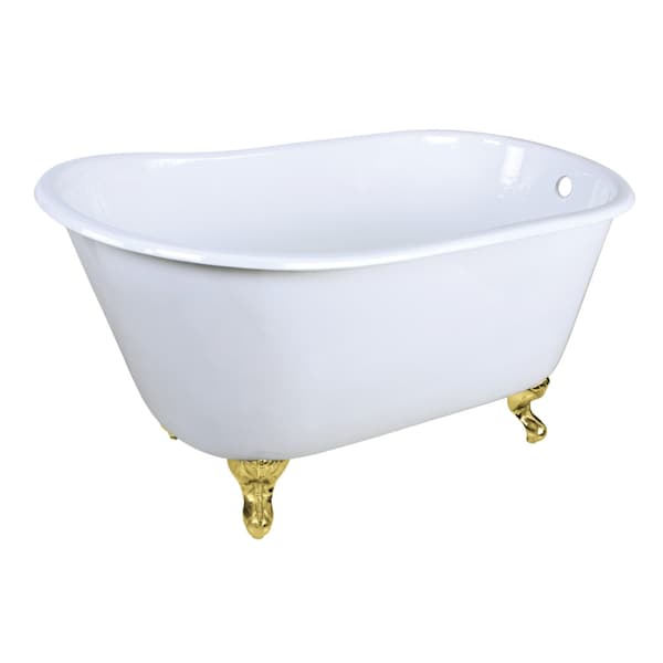 Kingston Brass 48" Cast Iron Oval Single Slipper Clawfoot Tub, No Faucet Drillings, White/Polished Brass VCTND4828NT2 - main