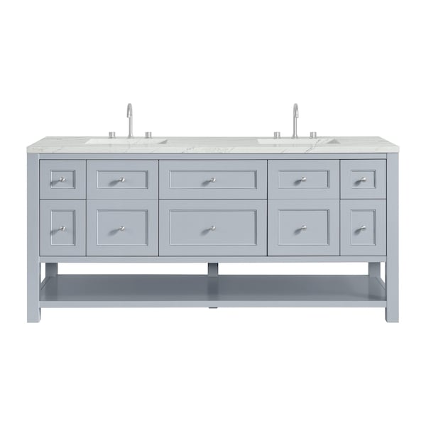 James Martin Vanities Breckenridge 72'' D Vanity, Serenity Blue, w/ Ethereal Noctis Quartz Top w/ Wireless Charger 330-V72-SRB-FENC - main