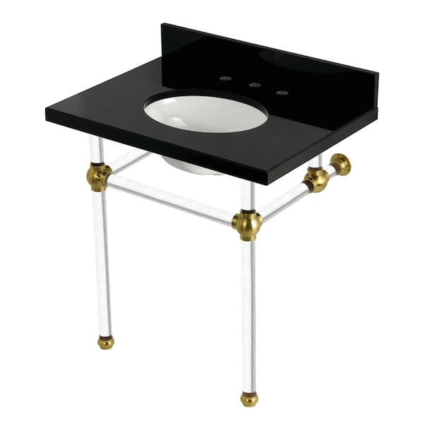 Kingston Brass 30" Black Granite Console Sink with Acrylic Legs, 8-Inch, 3-Hole, Black Granite/Brushed Brass KVPK3030KA7 - main