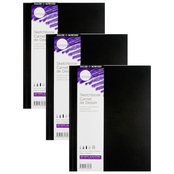 Daler-Rowney Simply Sketchbook, Soft White, Hardbound, 110 Sheet, 8.5x11 inch, 3PK D481100811 - main