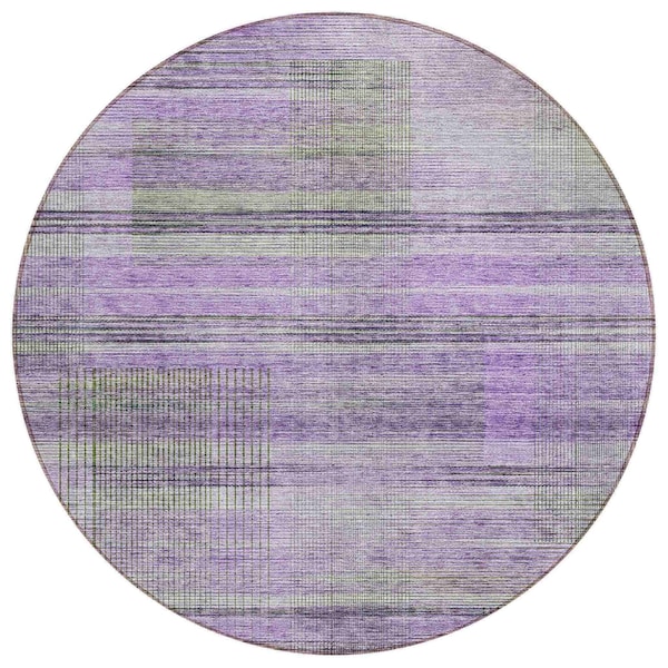 Homeroots 8' Purple Lavender And Gray Round Striped Washable Indoor Outdoor Area Rug 588066 - main