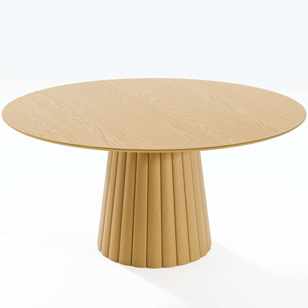 Homeroots 60" Brown Solid Wood Pedestal Base Round Top Dining Table 721016 - main