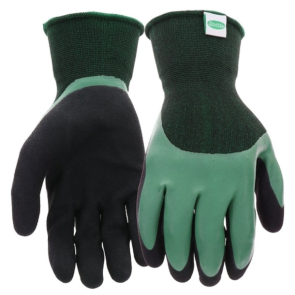 Scotts Dipped Gloves, Men's, L, Elastic Knit Wrist Cuff, Rubber Latex Coating, BlackGreen SC30602/L - main