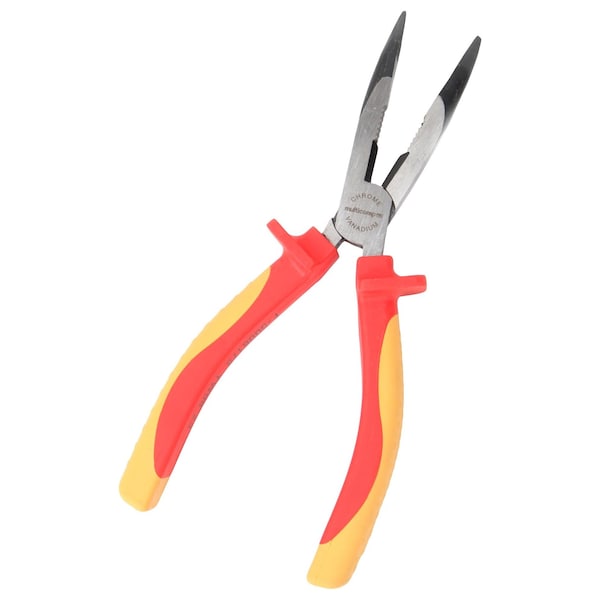 Multicomp Pro Pliers, Bent Nose, 8in. Length, Chrome Vanadium, Thermoplastic Rubber Handle, 1000V, VDE MP-VDE-BN8 - main