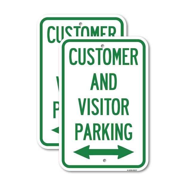 Signmission Customer and Visitor Parking Bidirectional Arrow, 18'' X 24'' 2 Signs, Heavy Gauge Aluminum, 2PK A-1824-2PACK-24217 - main