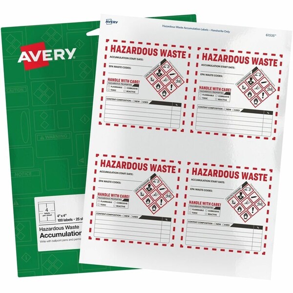 Avery Hazardous Waste Accumulation Labe, PK100 61535 - main
