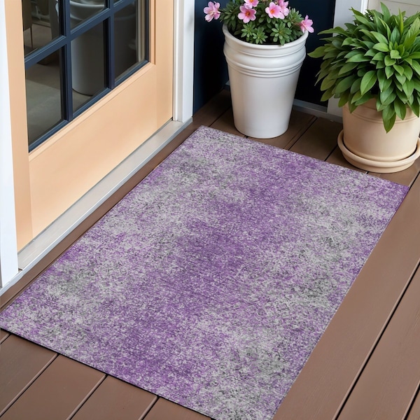 Homeroots 3' X 5' Plum Purple And Silver Oriental Washable Indoor Outdoor Area Rug 588834 - main