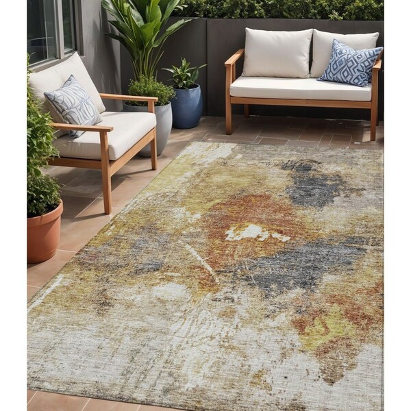 Homeroots 5' X 8' Taupe Black And Copper Abstract Washable Indoor Outdoor Area Rug 606026 - main