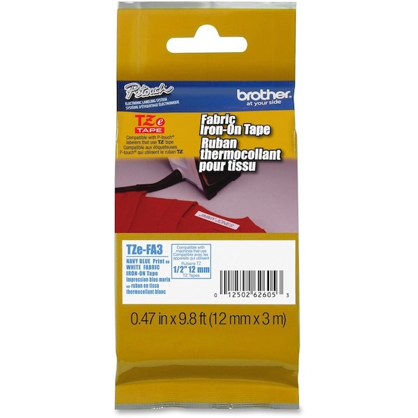 Brother Iron-On Label, Blue/Wht, .47" x 9.8 ft. TZEFA3G - main