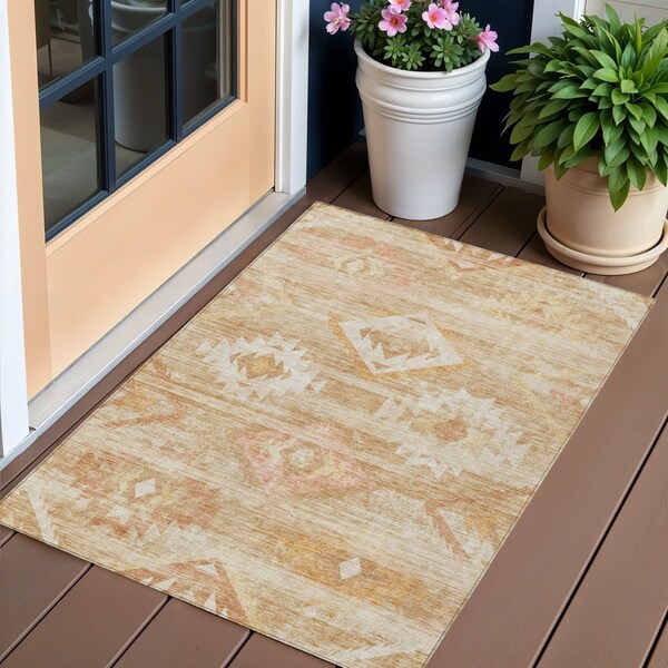 Homeroots 3' X 5' Copper Terra Cotta And Ivory Southwestern Washable Indoor Outdoor Area Rug 588702 - main