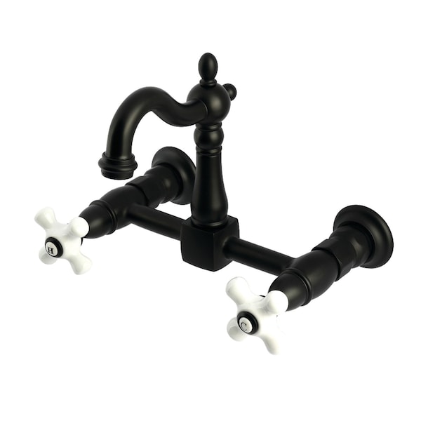 Kingston Brass Two-Handle Wall Mount Bridge Kitchen Faucet, Matte Black KS2440PX - main