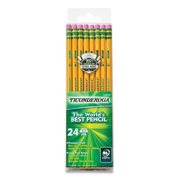 Ticonderoga Pencils, HB #2, Black Lead, Yellow Barrel, 24PK 13924 - main