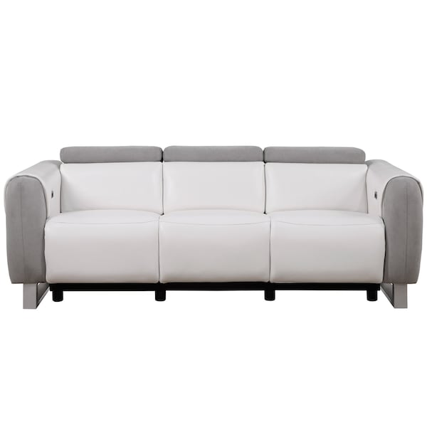 Homeroots 88" Gray and White Polyester Blend Reclining USB Sofa And Toss Pillow With Gray Legs 559216 - main