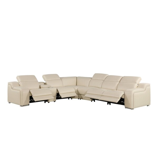 Homeroots Beige Italian Leather Power Reclining Curved Seven Piece Corner Sectional With Console 544978 - main