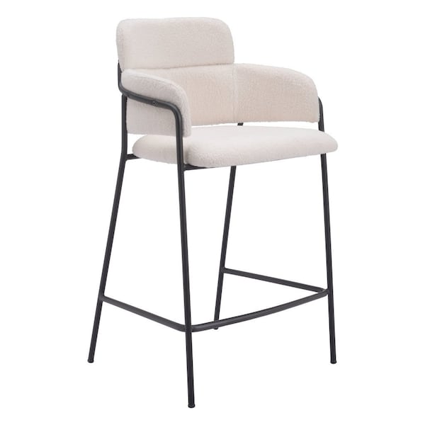 Homeroots Set of Two 26" Cream and Black Faux Shearling and Steel Counter Height Bar Chairs, 2PK 565001 - main