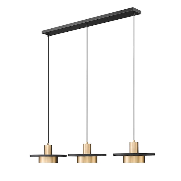Z-Lite Ludo Matte Black + Modern Gold 3 Light Linear Chandelier 829P12-3L-MB-MGLD-LE - main