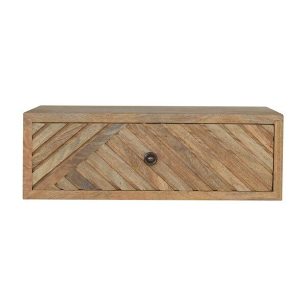 Homeroots 18" Natural Solid Wood Carved Geometric One Drawer Floating Nightstand 653838 - main
