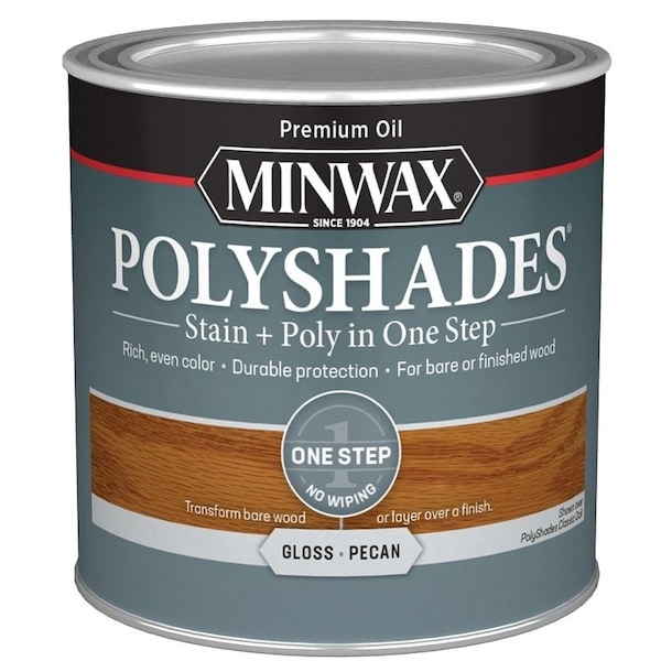 Minwax 214204444 Waterbased Polyurethane Stain, Gloss, Liquid, Pecan, 0.5 pt, Can 21420 - main
