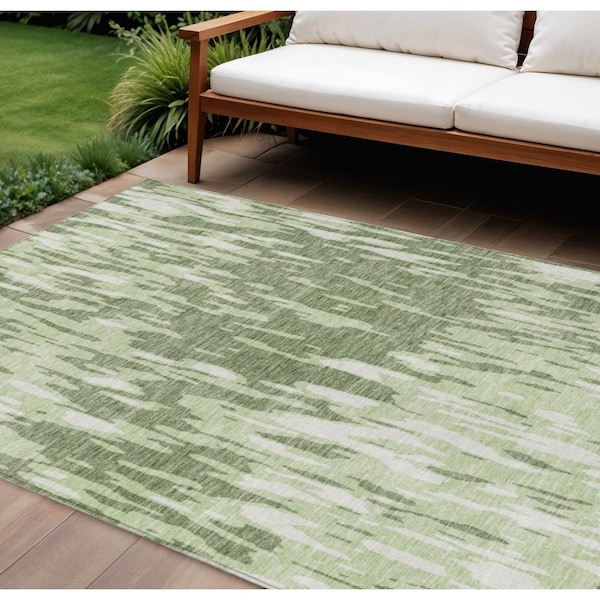 Homeroots 8' X 10' Green And Ivory Abstract Washable Indoor Outdoor Area Rug 612656 - main
