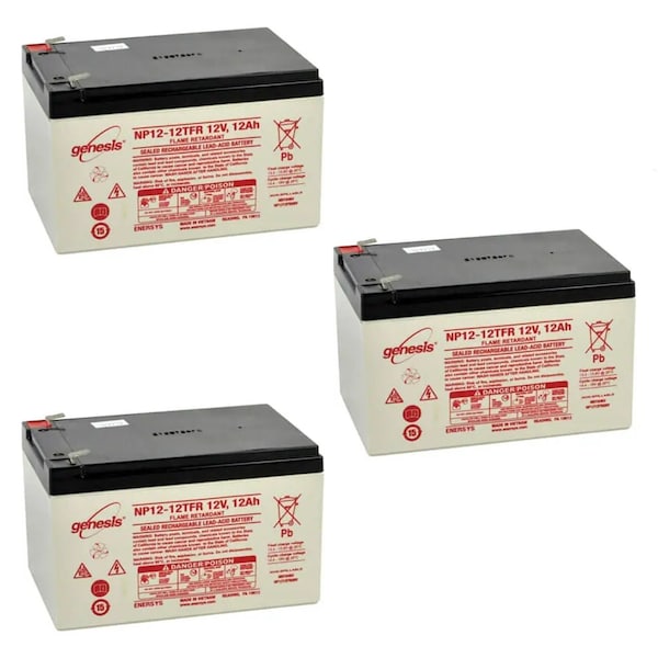 Enersys Genesis 12V 12Ah F2 Flame Retardant SLA Rechargeable Battery, 3PK NP12-12TFR - main