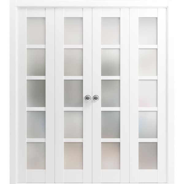 Sartodoors Sliding Closet Double Bi-fold Doors White Solid Core Modern Interior QUADRO4002DBF-WS-96 x 84 (4* 24x84) - main