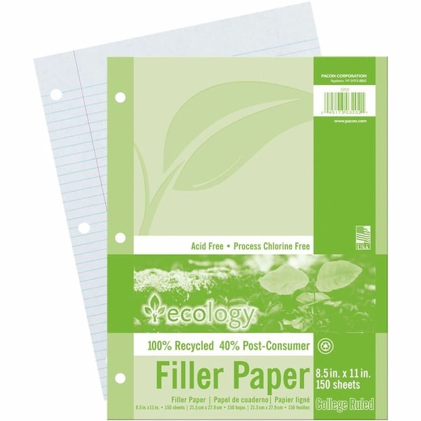 Ecology Recycled Filler Paper Letter, White, 150PK PAC3202 - main
