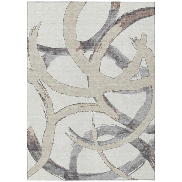 Homeroots 3' X 5' Ivory Gray And Beige Abstract Washable Indoor Outdoor Area Rug 599130 - main
