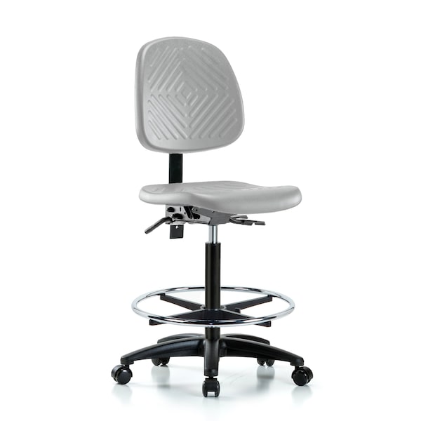 Blue Ridge Ergonomics Poly Chair - High Bench Height with Medium Back, Seat Tilt, Chrome Foot Ring, & Casters in Gray Poly PHBCH-MB-RG-T1-A0-CF-RC-GRY - main