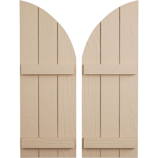 Ekena Millwork Sandblasted 3 Board Joined Board-n-Batten w/Quarter Round Arch Top Faux Wood Shutters, 16.5"W x 86"H SHUBJQ16X86SDPR - main