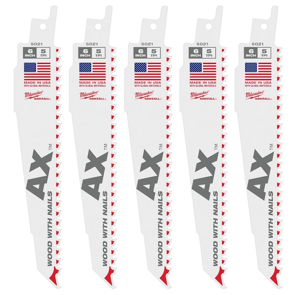 Milwaukee Tool 6" 5 TPI The Ax Sawzall Blade (25 Pk) 48-00-8021 - main