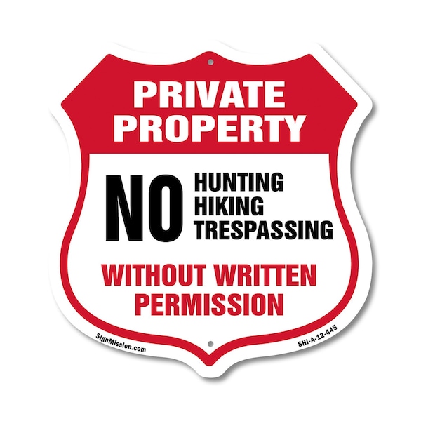 Signmission Private Property Shield Sign No Hunting, 12 Inch X 12 Inch, Aluminum Metal Sign SHI-A-12-445 - main