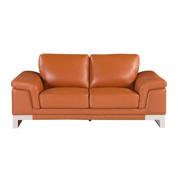 Homeroots 73in Camel And Silver Genuine Leather Loveseat 329610 - main